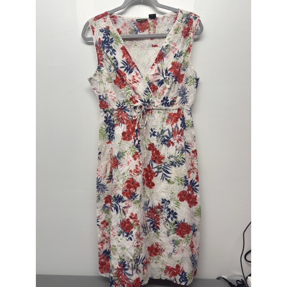 Eddie Bauer Women's Crinkle Cross Front Dress White Floral Size 6 festival #23 - Picture 1 of 8